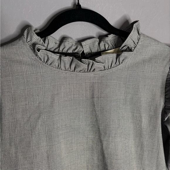 Mademoiselle d Black Houndstooth Print Long Sleeve High Neck Blouse Ruffle Sz 12 - Picture 3 of 8